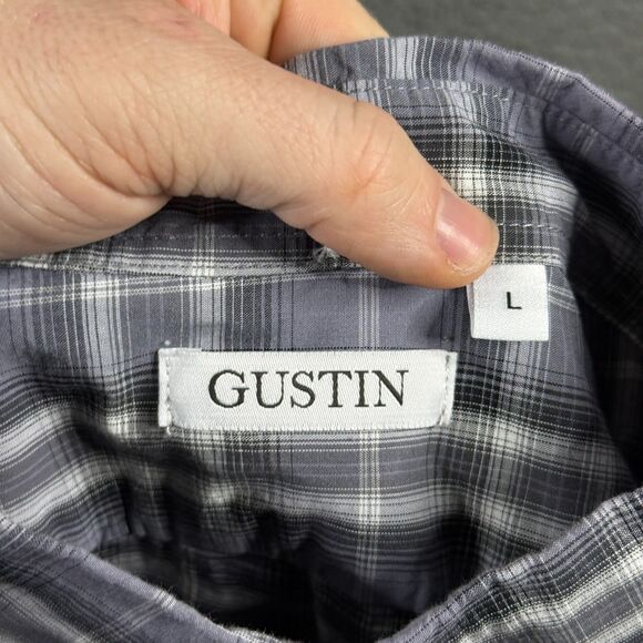 Gustin Shirt Mens Large Gray Plaid Slim Fit Button Down Long Sleeve Preppy - Picture 4 of 14